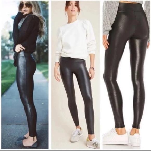 SPANX Faux Leather Leggings Black Size XL - Picture 1 of 11